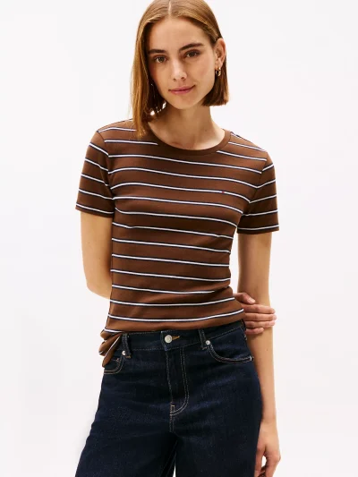 Crewneck Stripe Favorite T-Shirt - Legacy Brown #XW06029 - Image 1