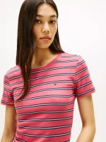 Crewneck Stripe Favorite T-Shirt - Heritage Pink #XW06029 - Image 3