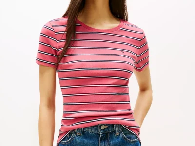 Crewneck Stripe Favorite T-Shirt - Heritage Pink #XW06029