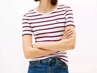 Crewneck Stripe Favorite T-Shirt - Optic White #XW06029