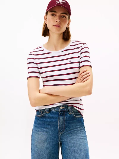 Crewneck Stripe Favorite T-Shirt - Optic White #XW06029 - Image 1