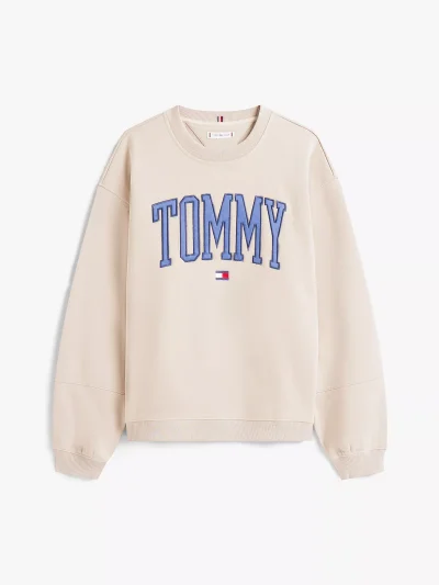 Varsity Tommy Logo Crewneck Sweatshirt-Stone - Image 4
