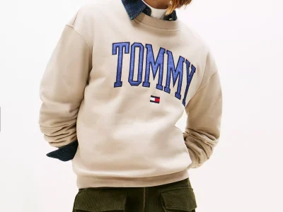 Varsity Tommy Logo Crewneck Sweatshirt-Stone
