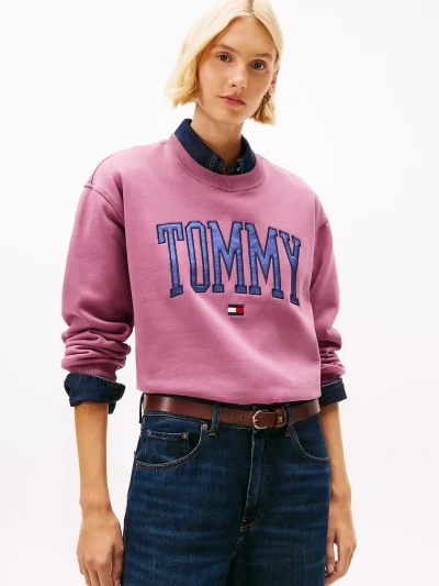 Varsity Tommy Logo Crewneck Sweatshirt-Misty Plum - Image 1