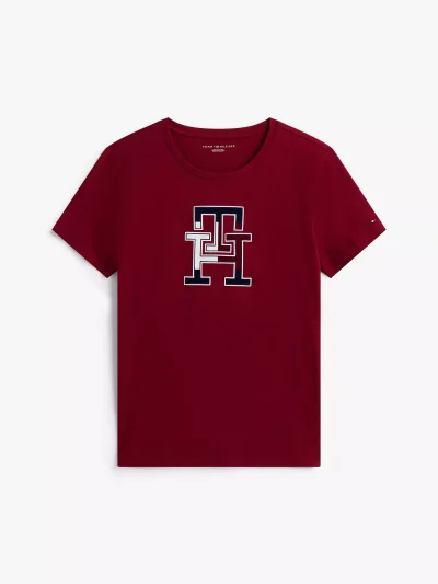 Embroidered Tricolor Logo T-Shirt - Rouge #XW06122 - Image 2