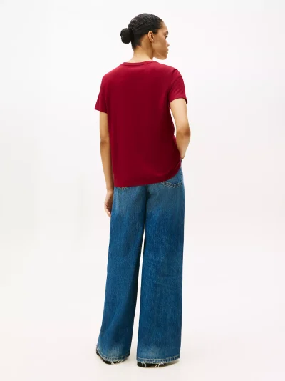 Embroidered Tricolor Logo T-Shirt - Rouge #XW06122 - Image 3