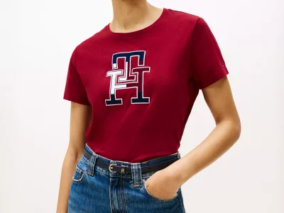 Embroidered Tricolor Logo T-Shirt - Rouge #XW06122