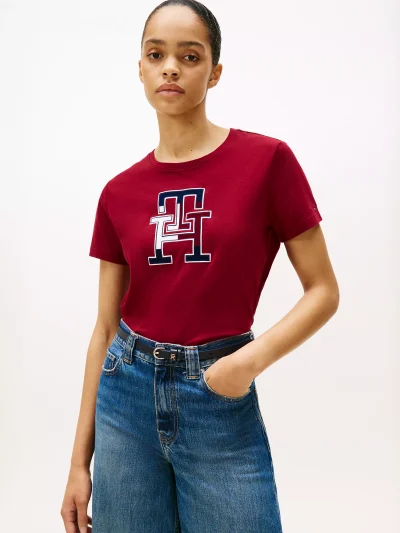 Embroidered Tricolor Logo T-Shirt - Rouge #XW06122 - Image 1