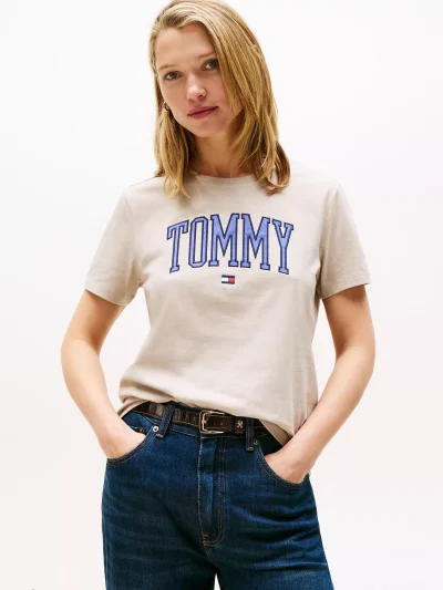 Tommy Logo Ringer T-Shirt - Stone#XW06123 - Image 1
