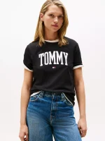 Tommy Logo Ringer T-Shirt - Black #XW06123