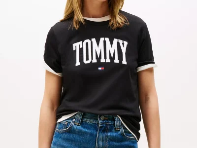 Tommy Logo Ringer T-Shirt - Black #XW06123