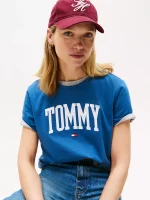 Tommy Logo Ringer T-Shirt - Fossil Blue #XW06123 - Image 4
