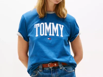 Tommy Logo Ringer T-Shirt - Fossil Blue #XW06123