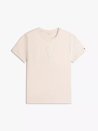 Embroidered Crest Banner Logo T-Shirt - Stone #XW06125 - Image 2