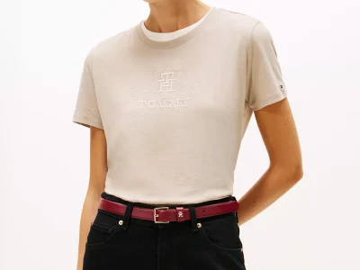 Embroidered Crest Banner Logo T-Shirt - Grey Heather #XW06125
