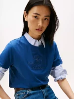 Embroidered Crest Banner Logo T-Shirt - Fossil Blue #XW06125 - Image 4
