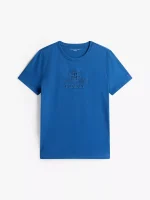 Embroidered Crest Banner Logo T-Shirt - Fossil Blue #XW06125 - Image 2