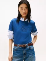 Embroidered Crest Banner Logo T-Shirt - Fossil Blue #XW06125
