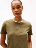 Embroidered Crest Banner Logo T-Shirt - Utility Olive #XW06125 - Image 3