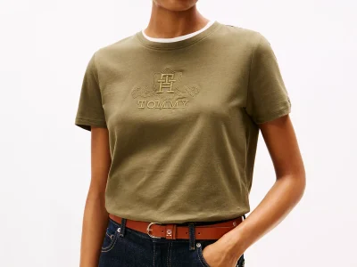 Embroidered Crest Banner Logo T-Shirt - Utility Olive #XW06125