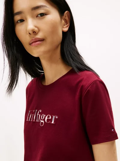 Plaid Hilfiger Logo T-Shirt - Burgundy #XW06126 - Image 4