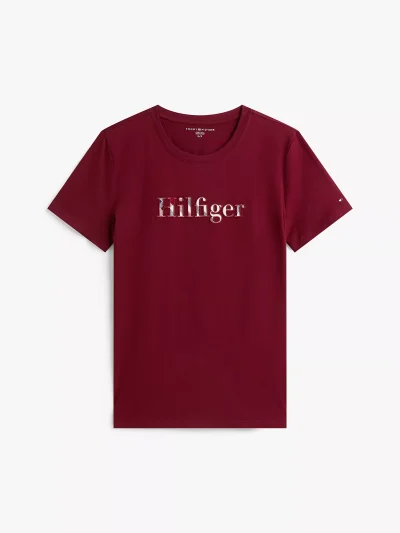 Plaid Hilfiger Logo T-Shirt - Burgundy #XW06126 - Image 2