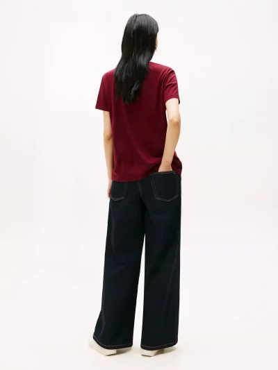 Plaid Hilfiger Logo T-Shirt - Burgundy #XW06126 - Image 3