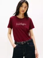 Plaid Hilfiger Logo T-Shirt - Burgundy #XW06126