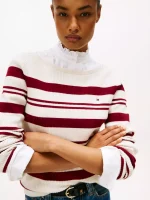 Stripe Boatneck Rib-Knit Sweater- Dark Beige - Image 4