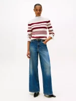Stripe Boatneck Rib-Knit Sweater- Dark Beige - Image 3