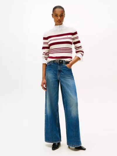 Stripe Boatneck Rib-Knit Sweater- Dark Beige - Image 3