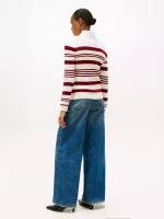 Stripe Boatneck Rib-Knit Sweater- Dark Beige - Image 2