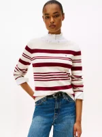 Stripe Boatneck Rib-Knit Sweater- Dark Beige