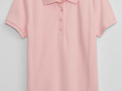 Girl Kids Uniform Stretch Pique Polo Shirt - Light Shell Pink
