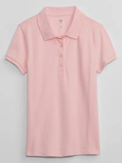 Girl Kids Uniform Stretch Pique Polo Shirt - Light Shell Pink - Image 1
