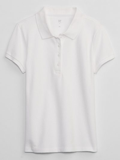 Girl Kids Uniform Stretch Pique Polo Shirt - White - Image 2