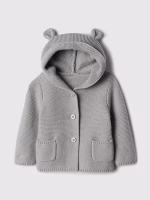 Baby Bear Garter Cardigan- Gray And White Marl