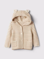 Baby Bear Stripe Garter Cardigan- Khaki Stripe