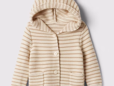 Baby Bear Stripe Garter Cardigan- Khaki Stripe