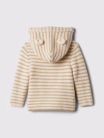 Baby Bear Stripe Garter Cardigan- Khaki Stripe - Image 2