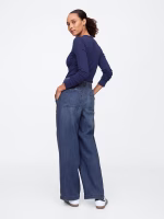 High Rise Seamed Wide-Leg Pull-On Jeans (REGULAR FIT) - Dark Wash Indigo - Image 3