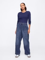 High Rise Seamed Wide-Leg Pull-On Jeans (REGULAR FIT) - Dark Wash Indigo