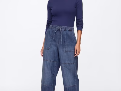 High Rise Seamed Wide-Leg Pull-On Jeans (REGULAR FIT) - Dark Wash Indigo