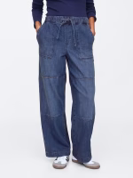 High Rise Seamed Wide-Leg Pull-On Jeans (REGULAR FIT) - Dark Wash Indigo - Image 4