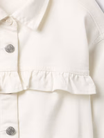 Girl Kids Relaxed Ruffle Denim Shirt Jacket - New Off White - Image 2