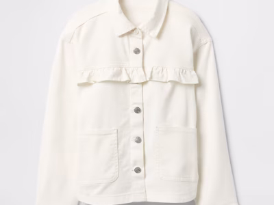Girl Kids Relaxed Ruffle Denim Shirt Jacket - New Off White