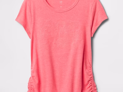 Girl Kids Ruched Gap Logo T-Shirt - Sassy Pink