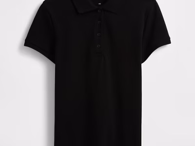 Girl Kids Uniform Stretch Pique Polo Shirt - Black