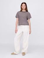 Linen-Blend T-Shirt- Chino Beige, Purple, And Black Stripe - Image 3