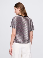 Linen-Blend T-Shirt- Chino Beige, Purple, And Black Stripe - Image 2
